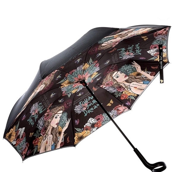 RARE Nicole Lee “Angelina Follows Dream” Women’s Reversible Cup Holder Umbrella - Picture 1 of 8